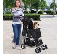 Passeggino pieghevole per animali Pawhut con tendalino regolabile 75X46X94 cm Nero