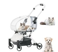 Passeggino pieghevole per cani di piccola taglia - ruote per tutti i terreni e parapioggia, include cestino portaoggetti per viaggi facili e avventure all'aria aperta