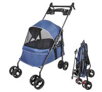 Passeggino pieghevole per cani e gatti 3 in 1 - Capacità max. 20 kg - in acciaio e EVA - con borsa per il trasporto rimovibile - Buggy Carrello per piccoli animali fino a 20 kg,50 x 70 x 95 cm - blu