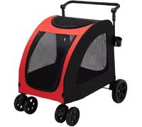 Passeggino pieghevole per cani e gatti, con 4 ruote e maniglia regolabile, per animali domestici di taglia grande e media, lucernario in rete