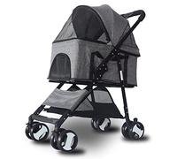 Passeggino pieghevole per cani e gatti con quattro ruote con coperchio antipioggia + portabicchieri facile da piegare