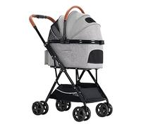 Passeggino pieghevole per cani e gatti, con trasportino staccabile, passeggino per cani a 4 ruote, per cani di taglia media, carrello premium, passeggino per carrozzina, auto traspirante (nero) (gri