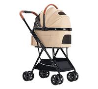 Passeggino pieghevole per cani e gatti, con trasportino staccabile, passeggino per cani a 4 ruote, per cani di taglia media, carrello, caricamento seggiolino auto traspirante premium (verde) (cachi)