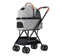 Passeggino pieghevole per cani e gatti, con trasportino staccabile, passeggino per cani a 4 ruote, per cani di taglia media, carrello, caricamento seggiolino auto traspirante premium (verde) (grigio