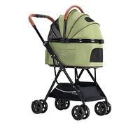 Passeggino pieghevole per cani e gatti, con trasportino staccabile, passeggino per cani a 4 ruote, per cani di taglia media, carrello, caricamento seggiolino auto traspirante premium (verde) (verde)