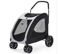 Passeggino portatile 3 in 1 pieghevole per cani di grandi dimensioni, con ruota anteriore girevole a 360°, design traspirante su tutti i lati, con sistema di freno a pedale (grigio)