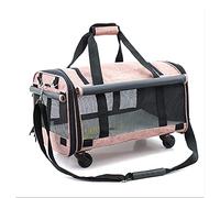 Passeggino portatile per cani di media taglia e gatti, borsa da viaggio ruote rimovibili in rete,può ospitare due animali da compagnia senza peso di 15 kg allo stesso tempo (rosa chiaro)