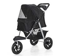 Passeggino Premium a 3 ruote/per animali domestici per cani e gatti di taglia piccola e media, Passeggino per gatti per passeggini con buggy da viaggio, Facile da piegare con una mano, Fodera rim