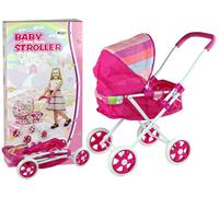 Passeggino Rosa per Bambole con Tettuccio Colorato