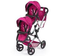 Bayer Design- Passeggino Gemellare, Carrozzina per Bambole, Regolabile in Altezza, Pieghevole con Borsa a Tracolla, Colore Rosso, Bordeaux, Fata, 26267AA