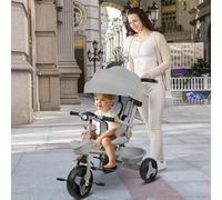 Passeggino triciclo a pedale4 in 1, triciclo per bambini evolutivo, passeggino triciclo a pedale, e parasole pieghevole rimovibile e asta genitoriale regolabile, 100 x 75 x 50 cm, grigio