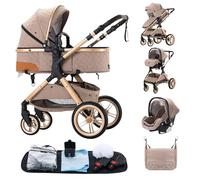 Passeggino Trio, Passeggino 3 in 1 con Due Modi Reversibili Spingere, Trio con Design Pieghevole in Un Clic, Trio Passeggino Neonati con Telaio Alluminio Paesaggistico Alto，Nero