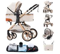 Passeggino Trio, Passeggino 3 in 1 con Due Modi Reversibili Spingere, Trio con Design Pieghevole in Un Clic, Trio Passeggino Neonati con Telaio Alluminio Paesaggistico Alto，Nero