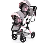 Bayer Design 26233AA Twin Neo, carrozzina gemellare, carrozzina per bambole doppia, regolabile in altezza, pieghevole con borsa a tracolla, grigio, rosa, fata