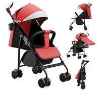 Passeggino ultra compatto, fino a 15 kg, schienale reclinabile, adatto a diverse fasce d'età da 0 a 4 anni, rosso