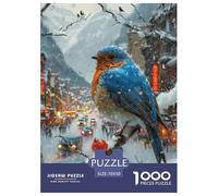 Passero Blu Puzzle 1000 Pezzi Città Innevata Puzzle Gioco Di Intelligenza Decorazione Della Parete Della Casa di Cartone 100% Riciclato per Gli Amanti Di Puzzle 70x50cm/1000pcs