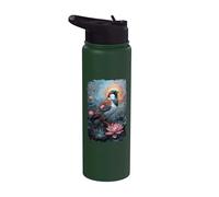 Passero uccello circondato da petali floreali piume esotiche Stainless Steel Insulated Water Bottle