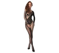 Passion BS107 - body in rete con motivo floreale - nero - taglia S-L