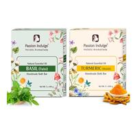 Passion Indulge Ayurvedic Handmade Soaps Natural Bath Bar Pack of 2 (6 Soap, 100 Gram) - Turmeric and Basil Combo Pack | Essential Oil | Vegan | All Skin Types
