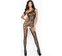Passione BS036 - Tuta asimmetrica aperta con rose (nera) - Taglia Unica S-L