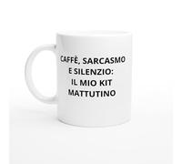 PassionCadeau Tazza Caffè, sarcasmo e silenzio: il mio kit mattutino - Tazza umorismo - Regalo antisociale