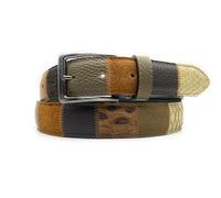 PASSIONE Cintura Patchwork verticale - Alta 35 mm - Mix di pellami - Sfumature di colore - Vera pelle - Made in Italy (Cuoio, LunghezzaTotale 110cm-Girovita 95cm)