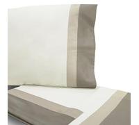 Passione per le tele Set lenzuola matrimoniali Cotone Percalle con balze in raso di cotone. Lenzuolo con angoli 175x200+28cm, lenzuolo sopra 250x290cm, Federe 52x82cm. Made in Italy (sabbia)