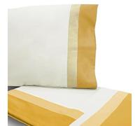 Passione per le tele Set lenzuola matrimoniali Cotone Percalle con balze in raso di cotone. Lenzuolo con angoli 175x200+28cm, lenzuolo sopra 250x290cm, Federe 52x82cm. Made in Italy (oro)