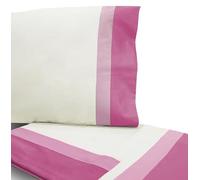 Passione per le tele Set lenzuola matrimoniali Cotone Percalle con balze in raso di cotone. Lenzuolo con angoli 175x200+28cm, lenzuolo sopra 250x290cm, Federe 52x82cm. Made in Italy (cipria)