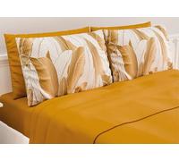 Passione per le tele Set Lenzuola matrimoniali in Cotone con Federe in Stampa Digitale piume panna e oro + due federe in tinta unita 100% made in ITaly (PIUMA 14)