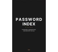Password Index: Alphabetical Password Book and Internet Login Organizer for Households, with A-Z Account Sections, WiFi, Subscriptions, Licenses, and More | Black Cover | Hardcover