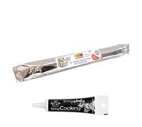 Pasta di zucchero bianca rotolo 430 g + penna per glassa nera