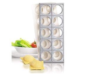 Pasta Party N7893 - Piastra e pressa con 10 stampi per Ravioli di Forma Quadrata, Misura Grande
