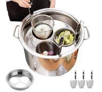 Pasta Pot Set - 3 Hole Strainer Basket | 35cm Stainless Steel Noodle Cooker | Efficient Multi-Task Cooking, Compatible All Stovetops, Rustproof Build, Complete Set, For Home & Ristorante, Soups Pasta