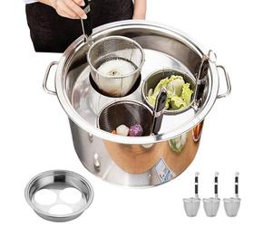 Pasta Pot with Strainer Insert - 304 Stainless Steel 35x22cm | Multi Functional Spaghetti Cooker Steamer Pot with Basket Strainer | Kitchen Cooking Supplies for Meal Prep Family Cooking Beginners