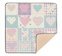 Paste Lhearts and Gingham Patchwork - Tappetino da gioco per bambini, grande, robusto, leggero, imbottito, per bambini, 127 x 127 cm