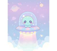 Pastel Alien Notebook: Cute Kawaii UFO Composition Book for Kids and Teens: Perfect for Journaling, Drawing, or School | Wide Ruled with Margin | Fun Gift for Space Lovers