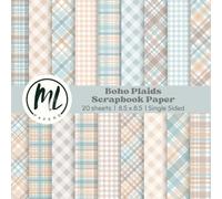 Pastel Boho Plaids Scrapbook Paper Pad: Blue and Brown Gingham Craft Paper Pad, Pastel Beach Plaid Craft Paper for DIY Card Making, Junk Journaling, ... Scrapbook Paper, Double Sided, 8.5 x 8.5 inch