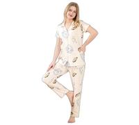 PASTEL CLIP Abito da notte da donna in cotone | Tea & Biscotti Abito da notte stampato per donna | Set camicia e pigiama 2014-YL