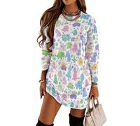 Pastel Dinosaurs - Abito casual da donna, a maniche lunghe, comodo, girocollo, alla moda, Stile 6, 4XL