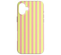 Pastel Pink and Green Striped Spring Color Design Custodia per iPhone 16 Plus