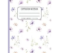 Pastel Purple Floral Wide Ruled Composition Notebook, Elegant and Aesthetic Purple Notebook Notebook, Cute Composition Notebook | 7.5 x 9.25 inches, ... | Back to School Supply, Homeschool Supplies