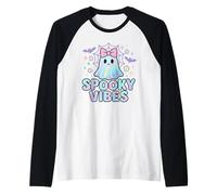 Pastel Spooky Vibes Cute Ghost con Fiocco Rosa Maglia con Maniche Raglan