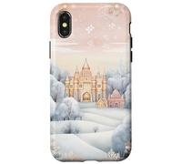 Pastel Winter Christmas House Decor With Snowflake Pattern Custodia per iPhone X/XS