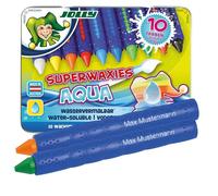 JOLLY Superwaxies Pastelli a cera acquerellabili - pittura ad acqua 10 pezzi in scatola di metallo, 11 pezzi (confezione da 1), vera cera d'api, pratica custodia, colori ricchi e coprenti