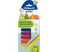 Pelikan 700825 Grifffix - Rotuladores de cera (8 unidades, en estuche de cartón, para zurdos y diestros)