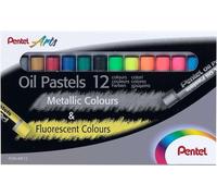 Pastelli a olio Pentel Confezione da 12 Pastelli a olio - 6 metallizzati e 6 fluorescenti - Morbidi, cremosi e ad asciugatura l NEW