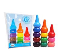 Pastelli per Bambini, 12 Colori Pastelli a Cera Dita Colorati, Matita Colorata Esercizio di Pittura, Giocattoli Impilabili, Lavabile e Sicurezza, più Facile Afferrare, Regalo Pasqua