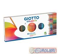 F.I.L.A. Astuccio 50 Pastelli A Matita Giotto Stilnovo - Contiene 44 Colori Classici, Oro, Argento, E 4 Fluo - Diametro Mina 3,8Mm