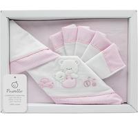 PASTELLO - COMPLETO LENZUOLA CARROZZINA NEONATO RICAMATO COTONE ORSETTO ROSA